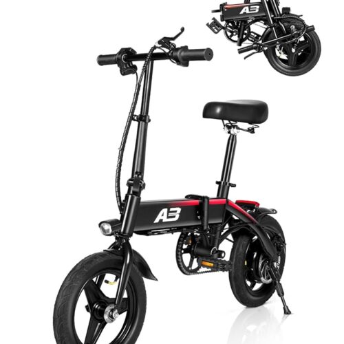 14’’ Electric Bike, Folding Electric Bicycle for Adults, 22 Mph,20+ Miles,350W (Peak 400W) Motor,Mini Fat Tire Ebike, 36V 12AH Waterproof Removable Battery