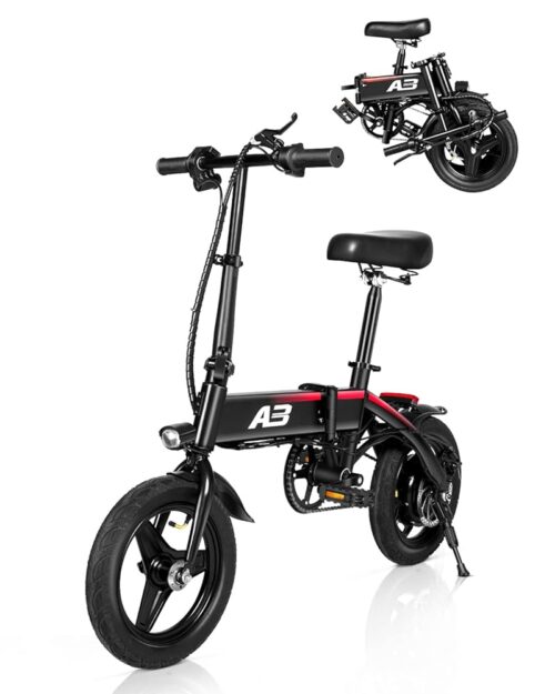 14’’ Electric Bike, Folding Electric Bicycle for Adults, 22 Mph,20+ Miles,350W (Peak 400W) Motor,Mini Fat Tire Ebike, 36V 12AH Waterproof Removable Battery