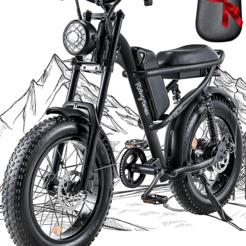 1500W Electric Bike for Adults Full Suspension, Long Seat Dirt Bike with 20" Fat Tire, Max 28MPH & 37-150 Miles, 750WH/1500WH Battery, All-Terrain Moped Style Ebike for Snow,...