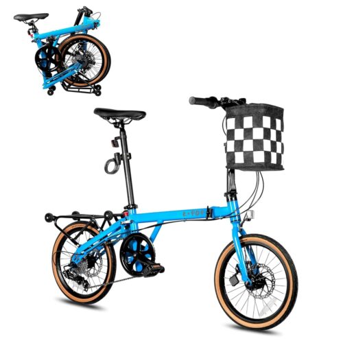 16 Inch Folding Bike with 7-Speed, Foldable Bike for Adults, Commuter Bike with Detachable Basket, Folding Bicycle for Adult/Women/Men/Youth, Front and Rear Disc Brakes