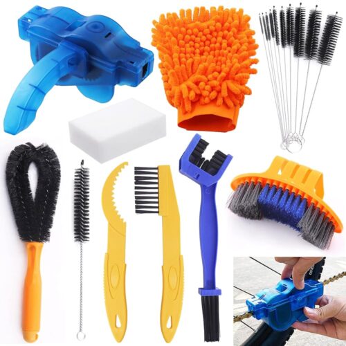 19Pcs Professional Bike Bicycle Cleaning Tool Kit Bike Chain Cleaner Scrubber Bike Cleaner Brush Stainless Steel with Bristles Sponge Mountain Bike Maintenance Tool Set