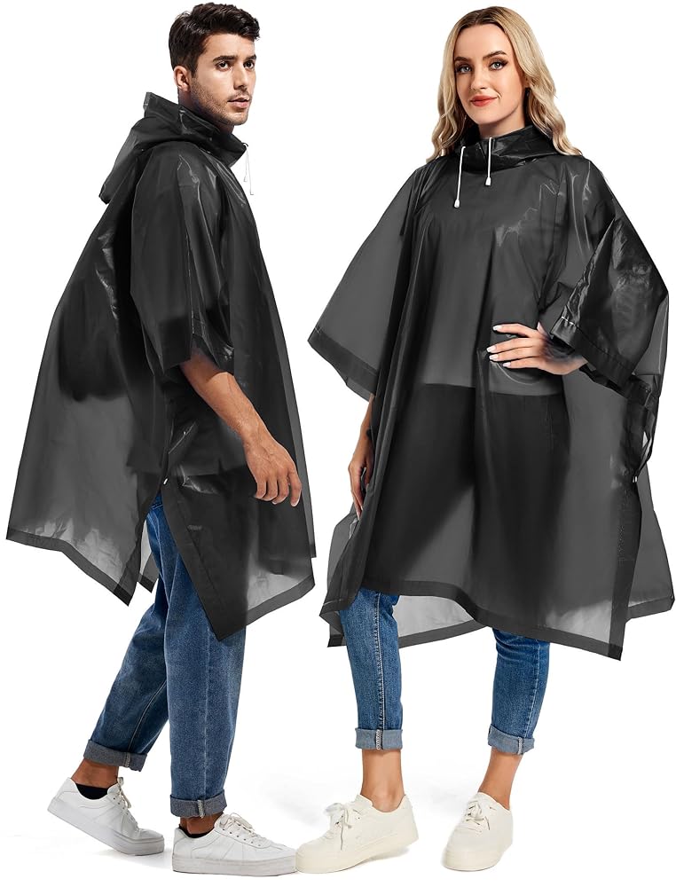 2 Pack Rain Ponchos for Adults Reusable - Raincoats Survival Emergency Heavy Duty Rain Coat with Drawstring Hood