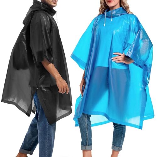 2 Pack Rain Ponchos for Adults Reusable - Raincoats Survival Emergency Heavy Duty Rain Coat with Drawstring Hood