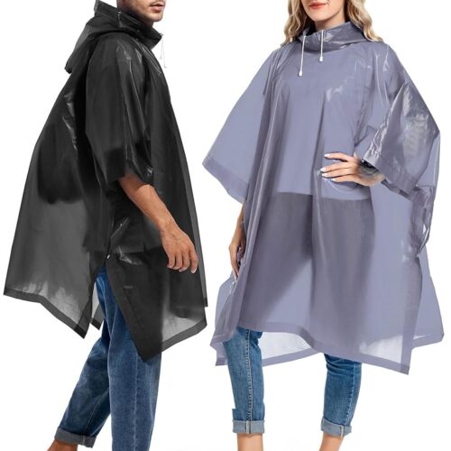 2 Pack Rain Ponchos for Adults Reusable - Raincoats Survival Emergency Heavy Duty Rain Coat with Drawstring Hood