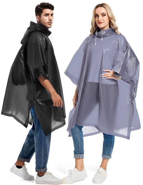 2 Pack Rain Ponchos for Adults Reusable - Raincoats Survival Emergency Heavy Duty Rain Coat with Drawstring Hood