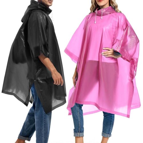 2 Pack Rain Ponchos for Adults Reusable - Raincoats Survival Emergency Heavy Duty Rain Coat with Drawstring Hood