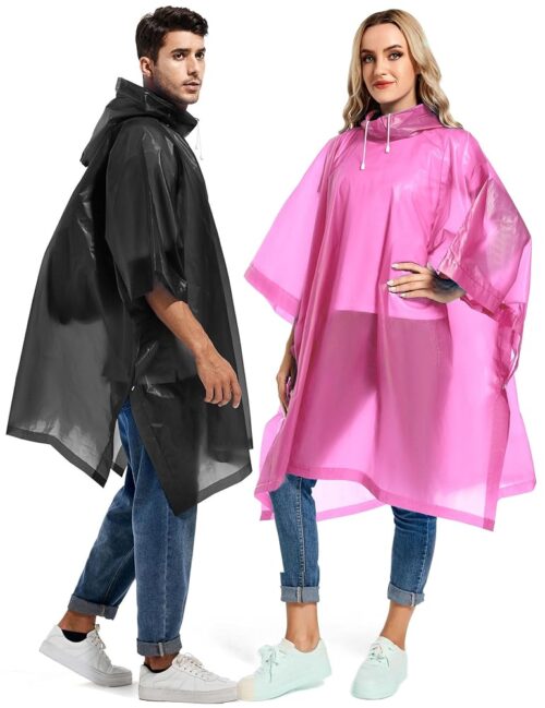 2 Pack Rain Ponchos for Adults Reusable - Raincoats Survival Emergency Heavy Duty Rain Coat with Drawstring Hood