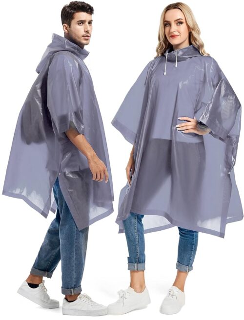 2 Pack Rain Ponchos for Adults Reusable - Raincoats Survival Emergency Heavy Duty Rain Coat with Drawstring Hood