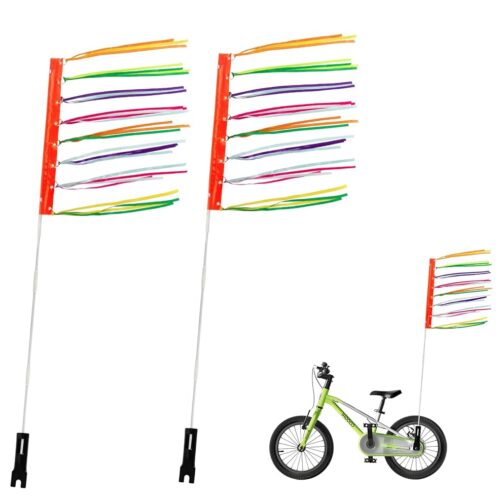 2 Pcs Bike Flag with Adjustable Height Pole 6 ft Bicycle Safety Flag Improved Warning And Visibility Use on Bicycles, Strollers, Go-karts