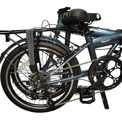 20" 7 Speed Steel Folding Bike - Hunter, with Fenders & Steel Rear Rack, Plastic Fenders with Stainless Steel Fender Stays