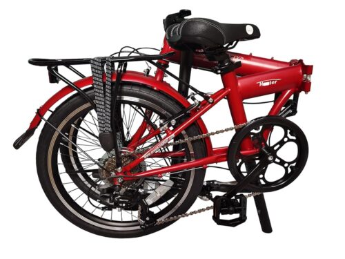 20" 7 Speed Steel Folding Bike - Hunter, with Fenders & Steel Rear Rack, Plastic Fenders with Stainless Steel Fender Stays