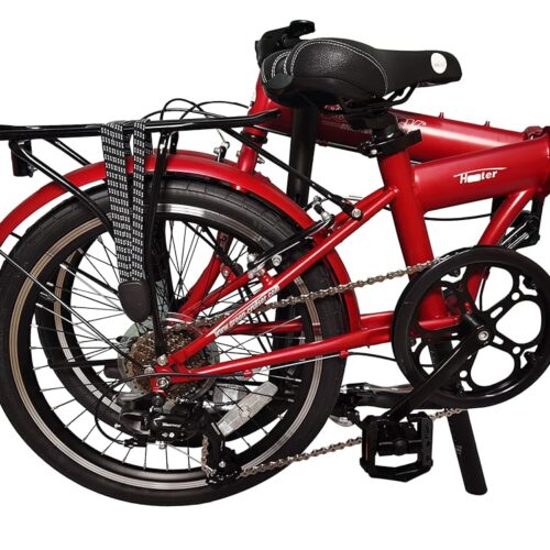 20" 7 Speed Steel Folding Bike - Hunter, with Fenders & Steel Rear Rack, Plastic Fenders with Stainless Steel Fender Stays