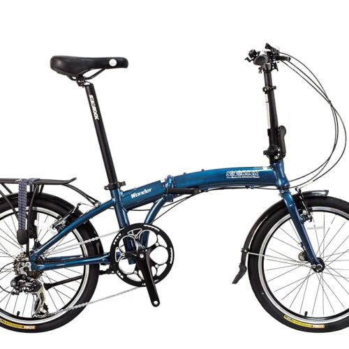 20" 8 Speed Aluminum Folding Bike - Wonder V Brakes, with Fenders & Alloy Rear Rack, Stainless Steel Spokes & Stainless Steel Fender Stays