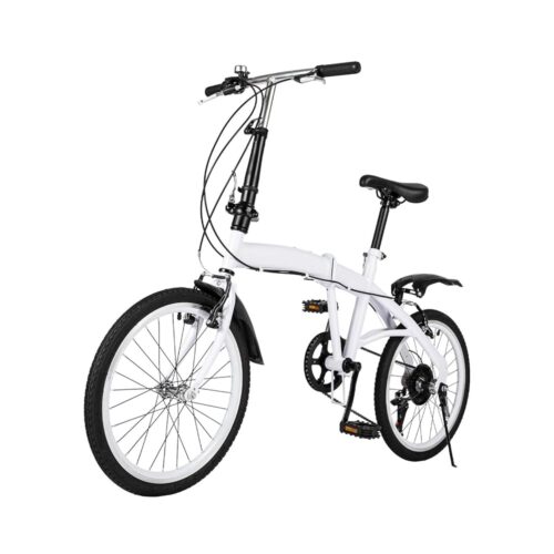 20 Inch Folding Bike, 6-Speed Foldable Bicycle,Height Adjustable Shifter Foldable Bike with Dual Brake Portable Adult Bicycle for Travel and Workout (White)