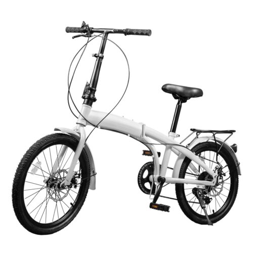 20-Inch Folding Bike, Foldable Bike for Adults Adjustable Seat Height & Elevable Handlebars Store in The Trunk 7-Gear Transmission Front and Rear Disc Brakes for Traveling