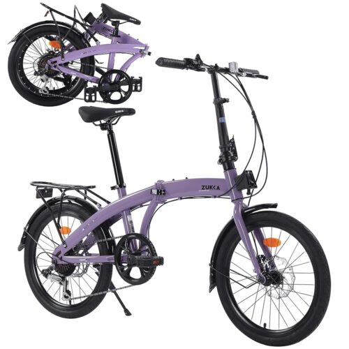 20 Inch Folding Bike with 7-Speed Shifter，Heavy Duty Folding Bike Up to 330LBS-Durable Steel Frame Folding Bike，Folding Commuter Bike for Adult/Youth,Adjustable Stem，7 Colors