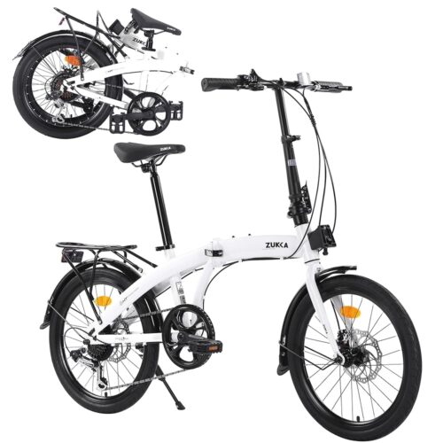 20 Inch Folding Bike with 7-Speed Shifter，Heavy Duty Folding Bike Up to 330LBS-Durable Steel Frame Folding Bike，Folding Commuter Bike for Adult/Youth,Adjustable Stem，7 Colors