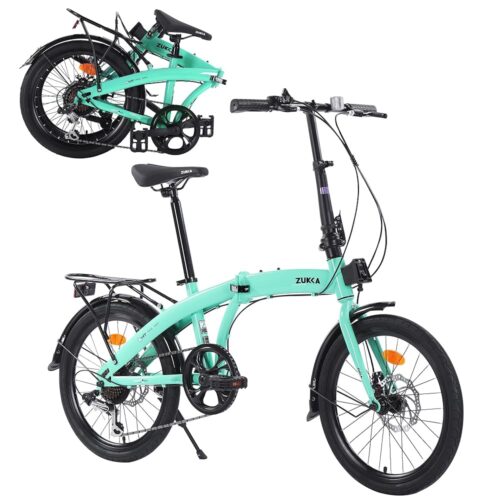 20 Inch Folding Bike with 7-Speed Shifter，Heavy Duty Folding Bike Up to 330LBS-Durable Steel Frame Folding Bike，Folding Commuter Bike for Adult/Youth,Adjustable Stem，7 Colors