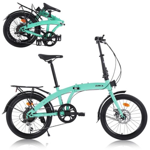 20 Inch Folding Bikes for Adults, Foldable Bicycle with 7 Speed, Dual Disc Brake Commuter Bike for Women Men, Foldable Bike with Carbon Steel Frame