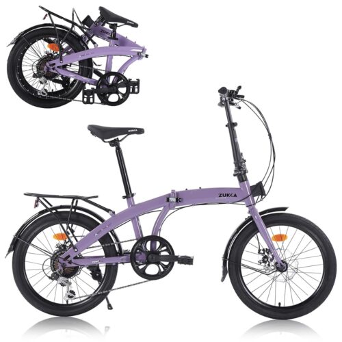 20 Inch Folding Bikes for Adults, Foldable Bicycle with 7 Speed, Dual Disc Brake Commuter Bike for Women Men, Foldable Bike with Carbon Steel Frame