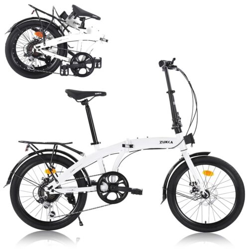 20 Inch Folding Bikes for Adults, Foldable Bicycle with 7 Speed, Dual Disc Brake Commuter Bike for Women Men, Foldable Bike with Carbon Steel Frame