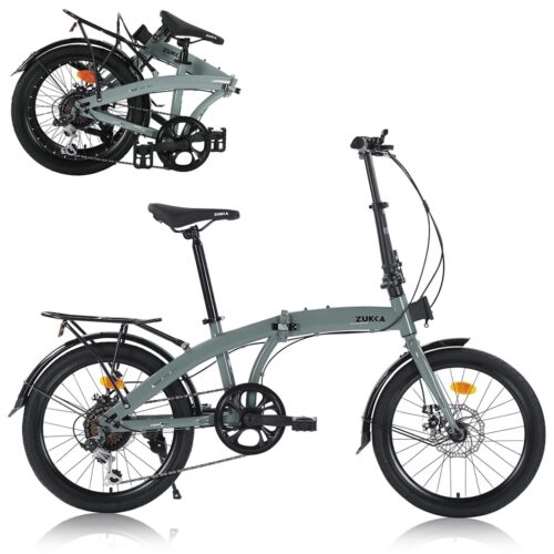 20 Inch Folding Bikes for Adults, Foldable Bicycle with 7 Speed, Dual Disc Brake Commuter Bike for Women Men, Foldable Bike with Carbon Steel Frame