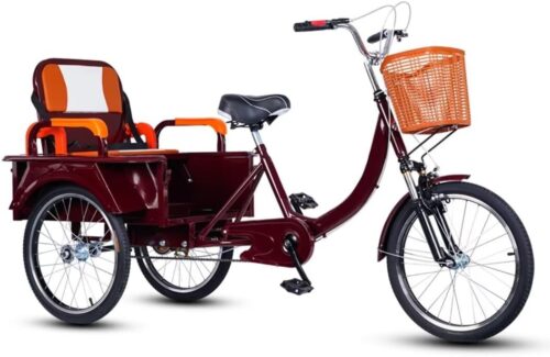 20inch Mobility for Elderly,Adult Tandem Tricycle with Shock Absorbing Fork,Dual use Cargo Trike with Pneumatic Tires Spoke Wheel,3 Wheel Cruiser Bike,Pedal Rickshaw Tricycle