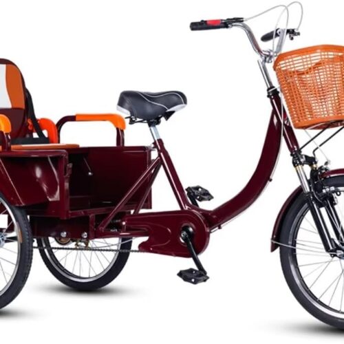 20inch Mobility for Elderly,Adult Tandem Tricycle with Shock Absorbing Fork,Dual use Cargo Trike with Pneumatic Tires Spoke Wheel,3 Wheel Cruiser Bike,Pedal Rickshaw Tricycle