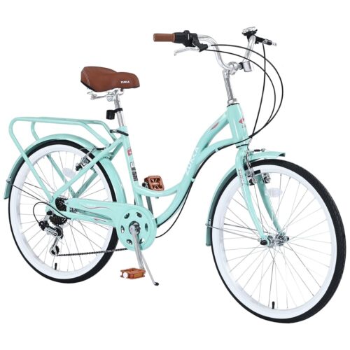 24/26 Inch Adult Bike Cruiser Bicycle 7 Speeds Steel Frame Cith Bike Commuter Bike for Women, Men, Seniors,Multi Colors