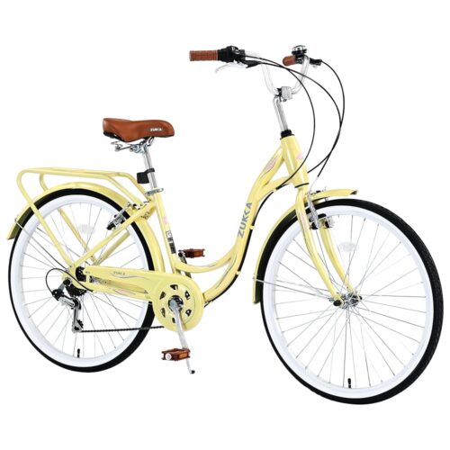 24/26 Inch Adult Bike Cruiser Bicycle 7 Speeds Steel Frame Cith Bike Commuter Bike for Women, Men, Seniors,Multi Colors