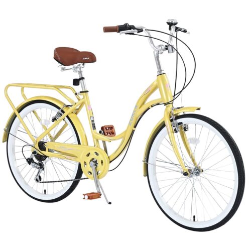 24/26 Inch Adult Bike Cruiser Bicycle 7 Speeds Steel Frame Cith Bike Commuter Bike for Women, Men, Seniors,Multi Colors