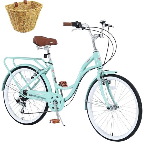 24/26 Inch Cruiser Bicycle with 7 Speed，Beach Cruiser Bike for Women，24”/26” Womans Bike Pink，Hybrid Cruiser Bike 7 Speeds Trek Hybrid Bike for Women,6 Colors