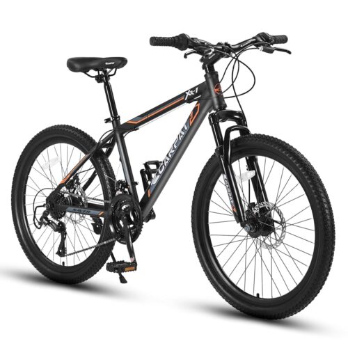 24 26 Inch Mountain Bike, Front Suspension 21 Speeds Disc/V Brake Men Women Bicycle, Carbon Steel Mountain Bike, Adult Trail Beach Snow Commuter City Bikes