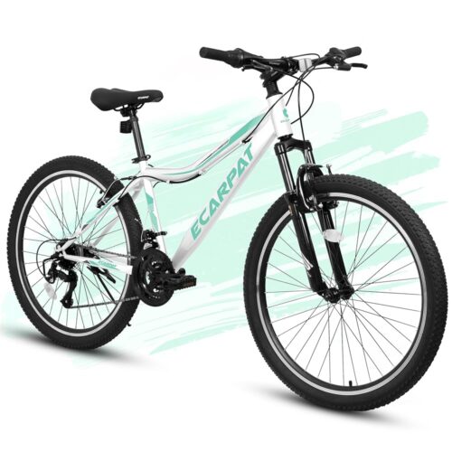 24 26 Inch Women Girls Mountain Bike, Disc/V Brakes 21 Speeds Women Bike, Sturdy Steel Frame and Suspension Fork, Stylish Adult and Teens Bicycle for Urban Trail Snow Commuter