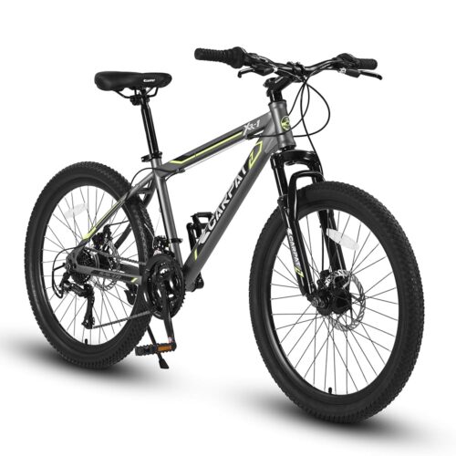 24/26 Inches Wheels Mountain Bike High Carbon Steel Mountain Bicycles for Adults All-Terrain Tires 21-Speed MTB Suspension Fork Dual Disc Brakes for Womens Mens Multiple Color