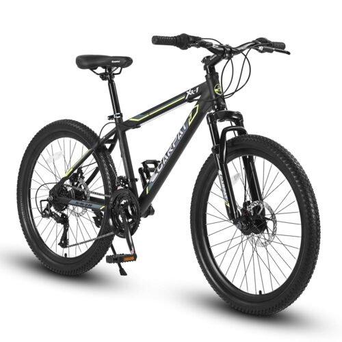 24/26 Inches Wheels Mountain Bike High Carbon Steel Mountain Bicycles for Adults All-Terrain Tires 21-Speed MTB Suspension Fork Dual Disc Brakes for Womens Mens Multiple Color