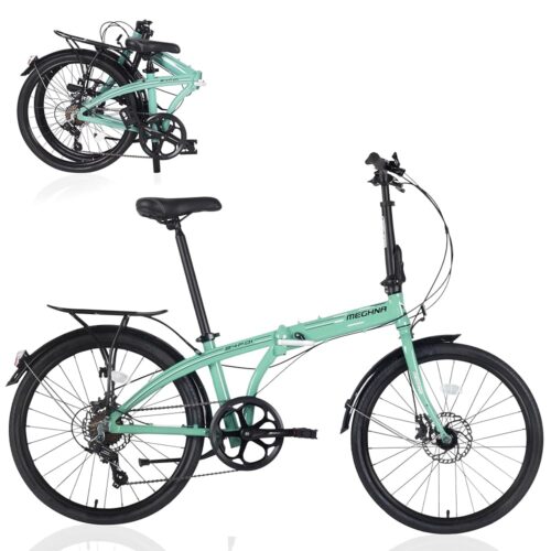 24" Folding City Bike Aluminum Frame 7 Speed Folding Bike,Lightweight Folding Bike，Folding Commuter Bike for Adults/Men/Student，Bike with Rear Rack，Adjustable Stem，3 Colors