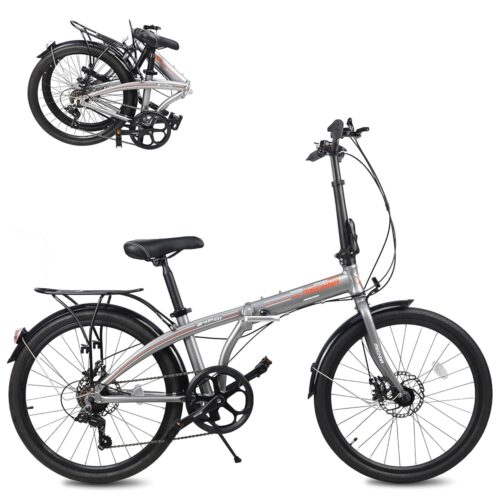 24 inch Folding Bike with 7-Speed, Lightweight Aluminum Frame,Foldable Bicycle for Adults,Portable City Bicycle Urban Commuter Lightweight Bike for Commuting Fitness