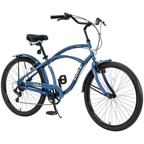 26” Beach Cruiser Bike for Man, Beach Bike with 7 Speeds Drivetrain, Adult Bicycles for Men, Good Stability, Smooth Riding Cruiser Bicycle for Rider 5’-7’