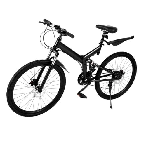 26’ Foldable Mountain Bike, Black Dual V-Brake Off-Road Mountain Bike, 21 Speed Bike Full Suspension Mountain Bike Fits Adults, Men, Women