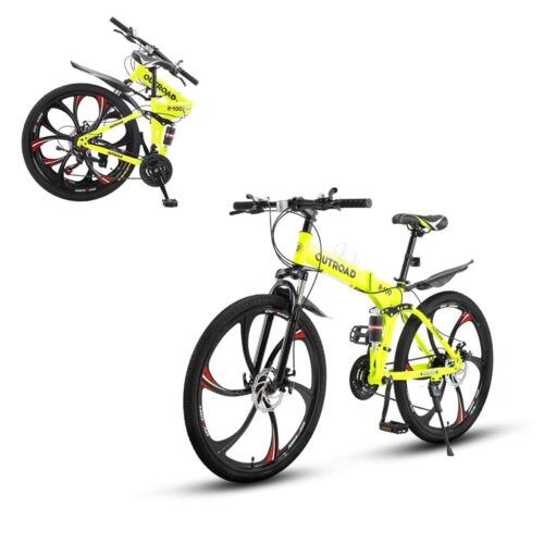 26 ich Folding Mountain Bike, 21 Speed High Carbon Steel Mountain Bike for Adults with 26 Inches Durable Tires, Front Suspension Folding Bicycle for Women and Man