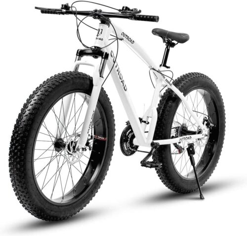 26 Inch Fat Tire Mountain Bike with Dual Disc Brakes, 26 Inch Non-Slip Wide Tires with 21 Speed, High-Carbon Frame MTB, Mountain Bicycle for Men and Women