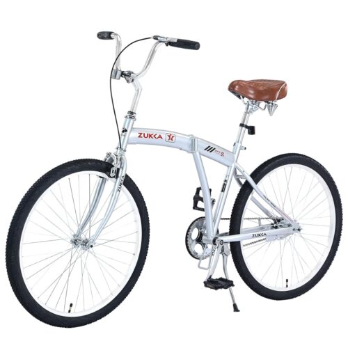 26 Inch Folding Bike Flodable Beach Cruiser Bicycle Steel Frame Single Speed for Women, Men, Adult, Senior