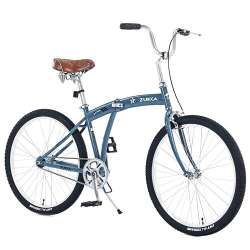 26 Inch Folding Bike Flodable Beach Cruiser Bicycle Steel Frame Single Speed for Women, Men, Adult, Senior