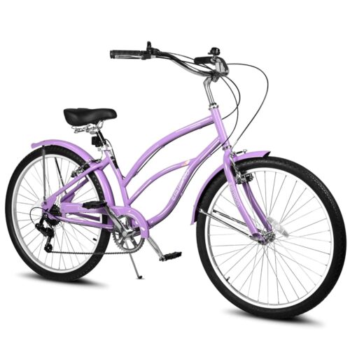 26 Inch Womens Bike, 7 Speed Beach Cruiser Bike for Women Men, Hybrid Cruiser Bike with Quick Assemble, Women Beach Cruiser Bike with Lighweight, Anti-Skid Tires for Adult