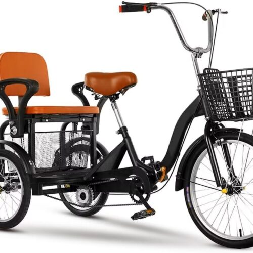 3 Wheels Bicycle with Rear Vegetable Basket,Comfortable Back seat with Lifted up armrest,Folding tricycles for Adult and Elderly,Tandem trikes for Hanging Out and Traveling