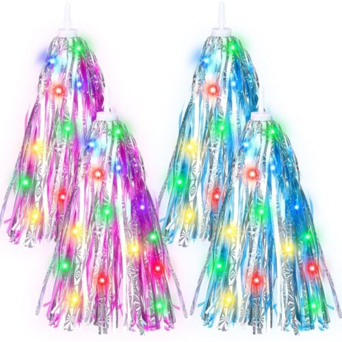 4 Pcs LED Light up Bike Streamers Bike Tassels Kids Bicycle Handlebar Scooter Streamers Bike Accessories Lighted Bicycle Tassel Ribbon for Girls Boys