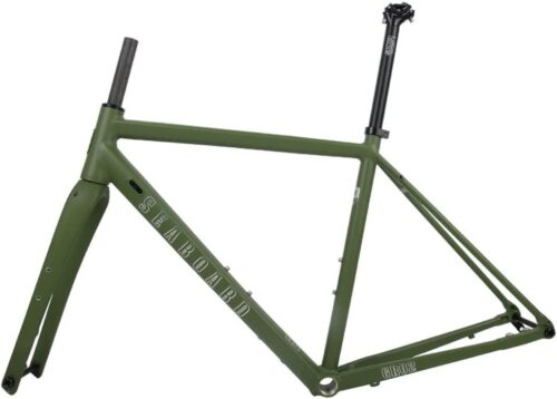 700C Road Bike Frameset Aluminum Alloy Disc Brake Frame BSA68 44/47/50/53/56CM Thru Axle 12X100mm/12X142mm, with Carbon Fork(Green,53cm)
