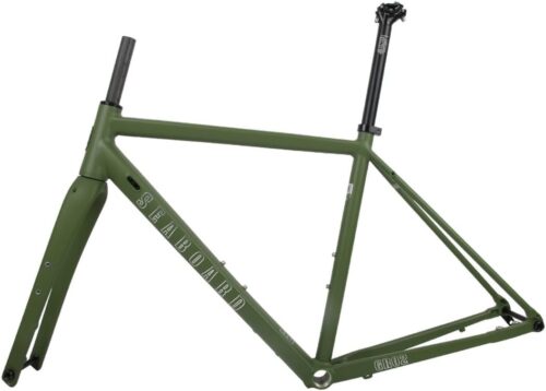 700C Road Bike Frameset Gravel Bike Frame 44cm/47cm/50cm/53cm/56cm Aluminum Alloy Disc Brake Frame with Carbon Fibre Fork Thru Axle F12*100mm R12*142mm Internal Routing(Green,56cm)