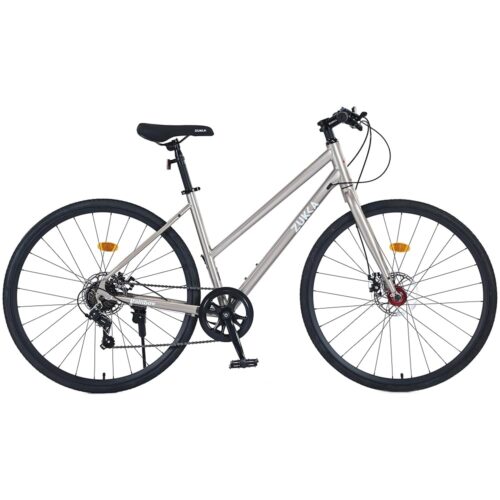 700C Road Hybrid Bike,Commuting Cycle for Women Female, 7 Speeds Steel Frame Disc Brakes City Bicycles, Multiple Colors